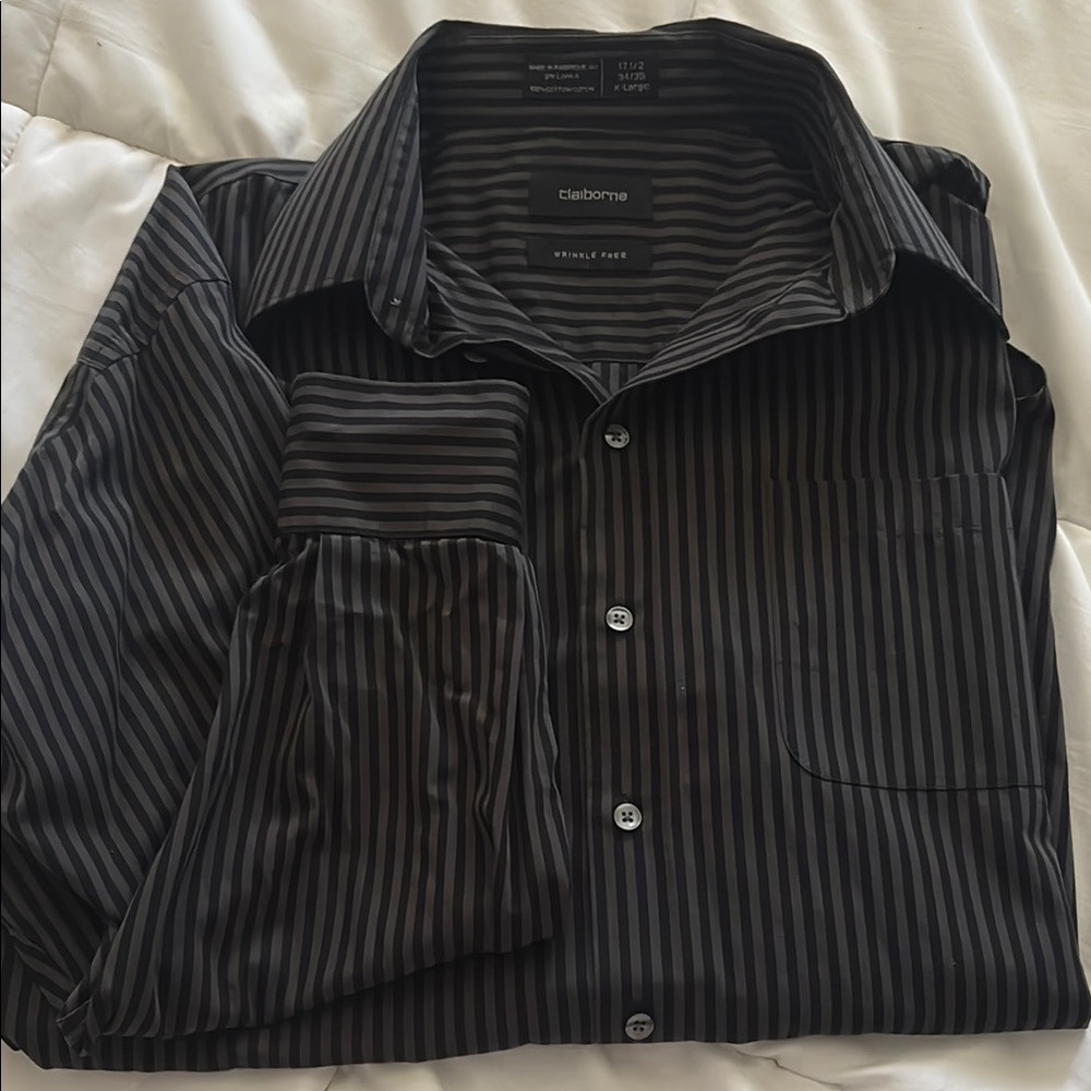 Charcoal Pinstripe Dress Shirt with Button-Down Collar